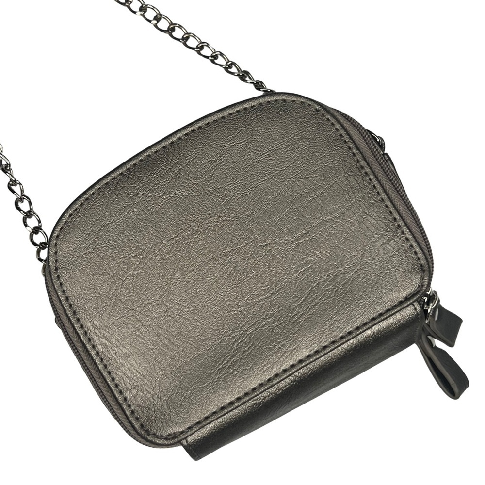 Jessica Simpson Mini Crossbody Shoulder Bag Purse Faux Leather Metallic Pewter - Picture 14 of 17
